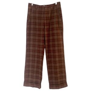 Free People Plaid Trouser Pants Cuffed Women's 4 Flat Front Brown Multi Academia